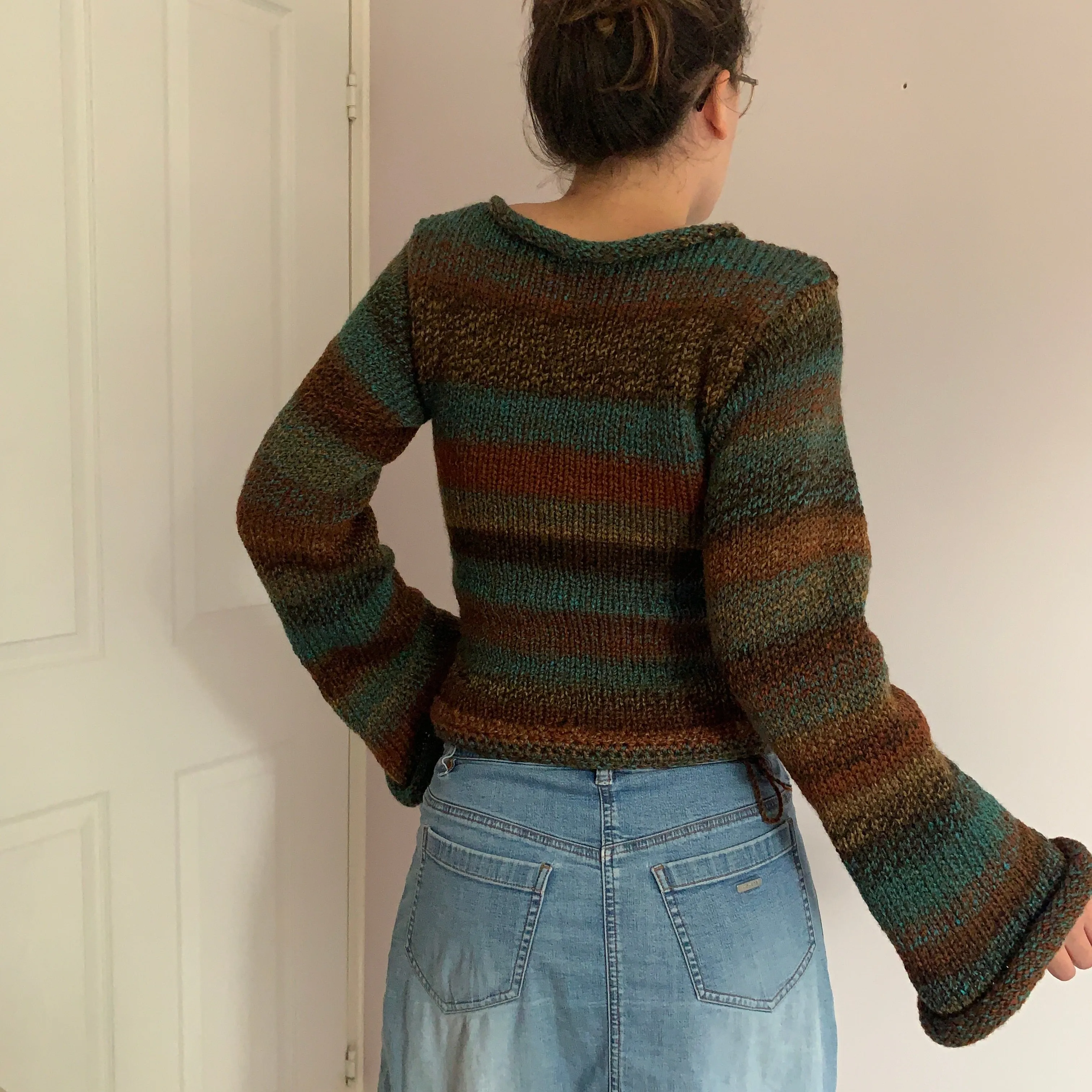 Handmade brown and blue ombré knitted jumper