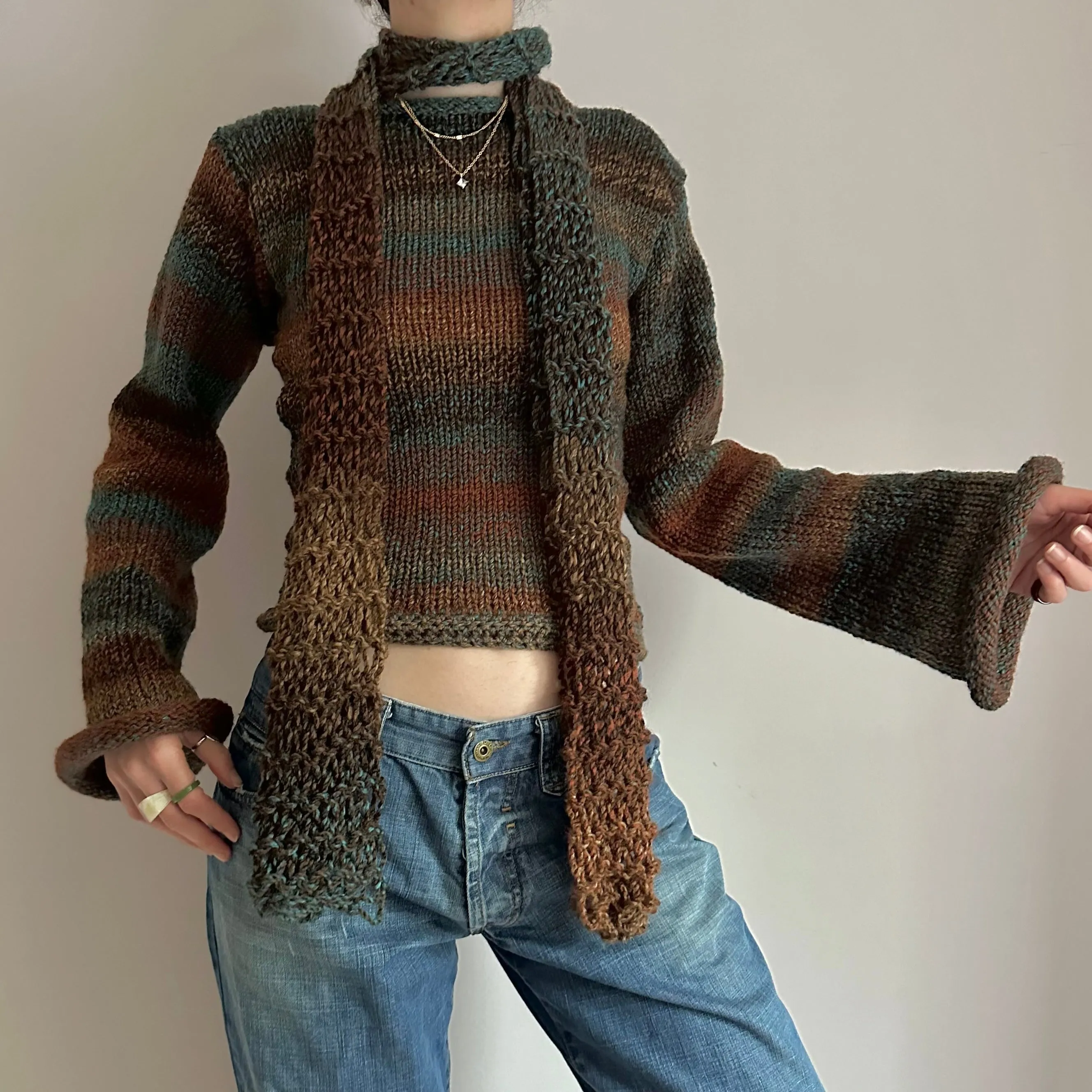 Handmade brown and blue ombré knitted jumper