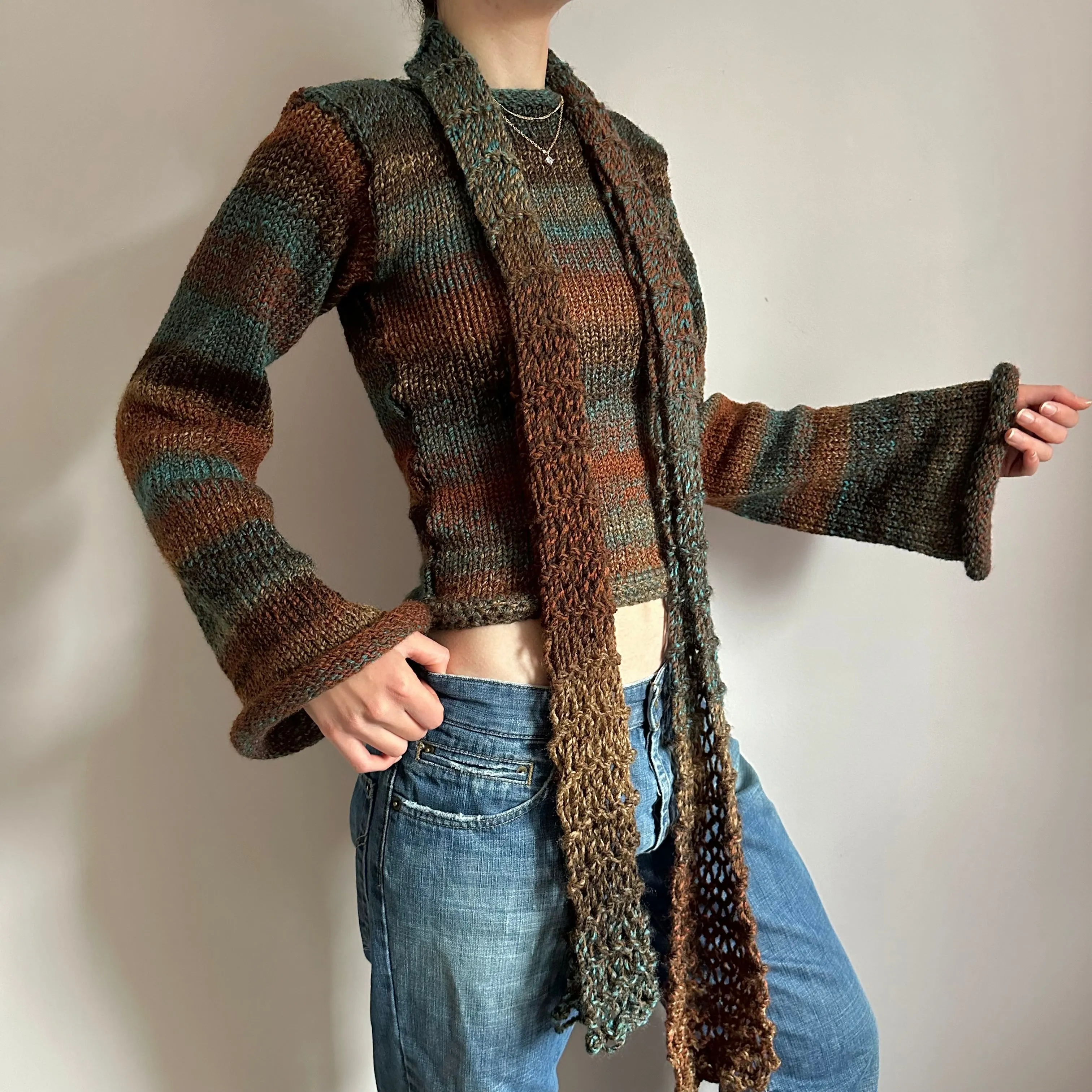 Handmade brown and blue ombré knitted jumper