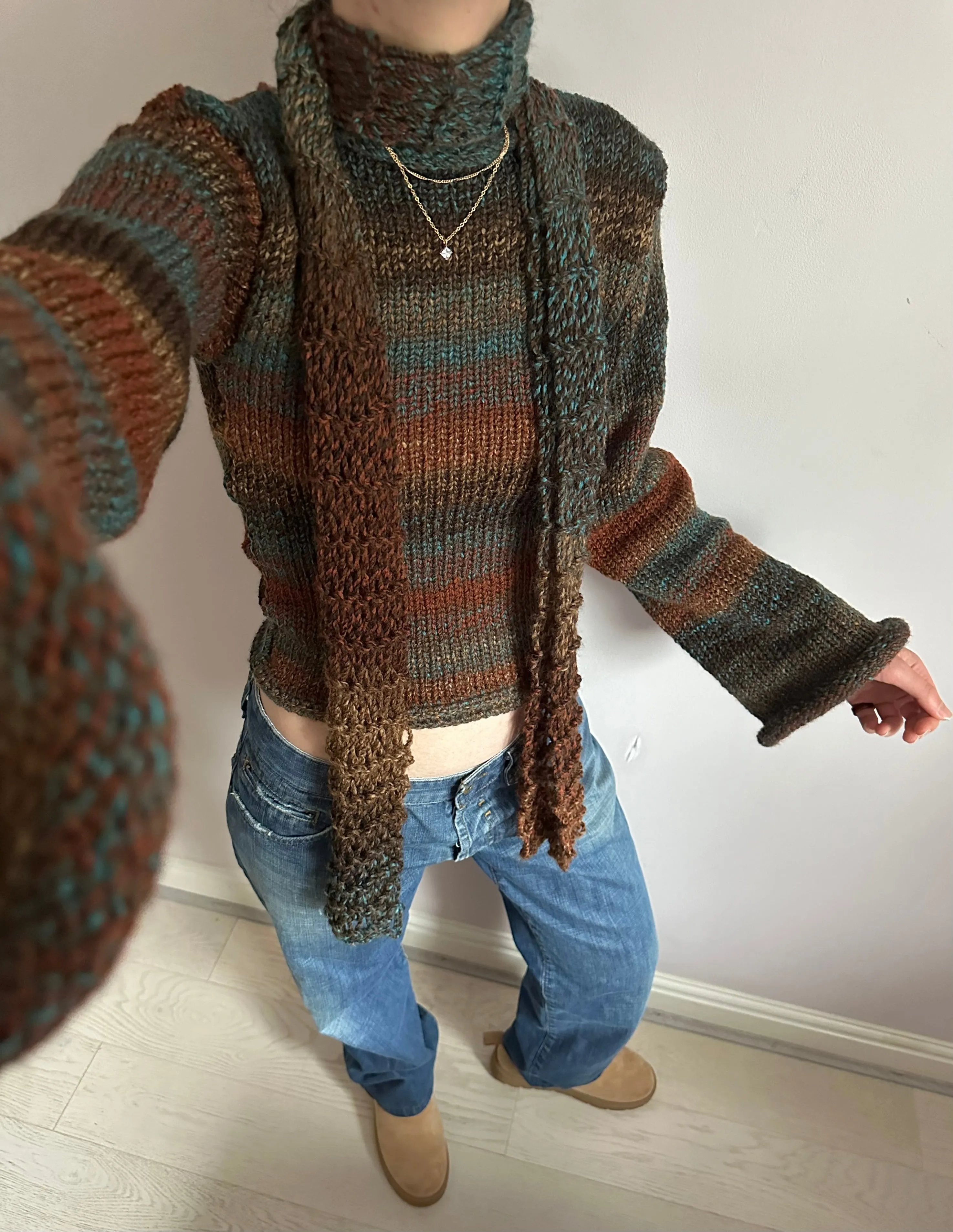 Handmade brown and blue ombré knitted jumper