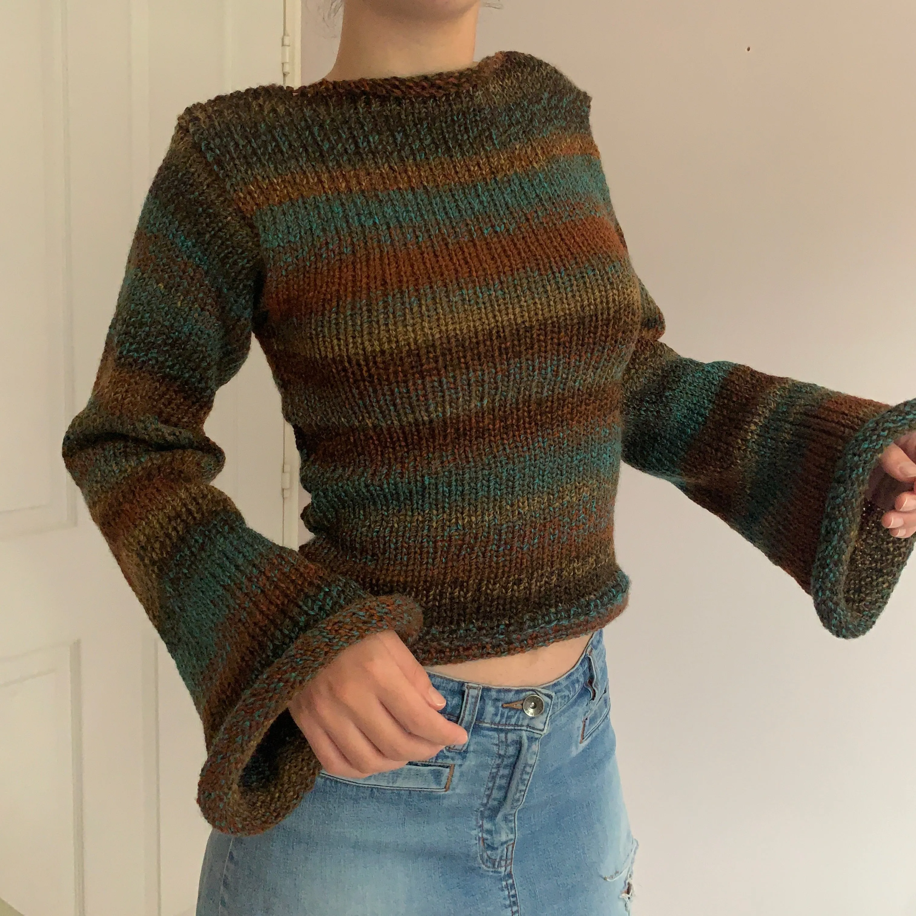 Handmade brown and blue ombré knitted jumper