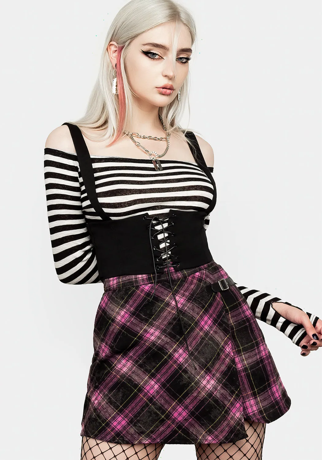 Ignorance Corset Lace Up Stripe Top