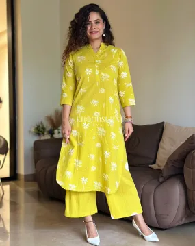 Jaipur Print Yellow Kurta Set