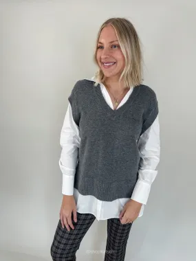 Jessi Grey Sweater Vest w/ Shirt