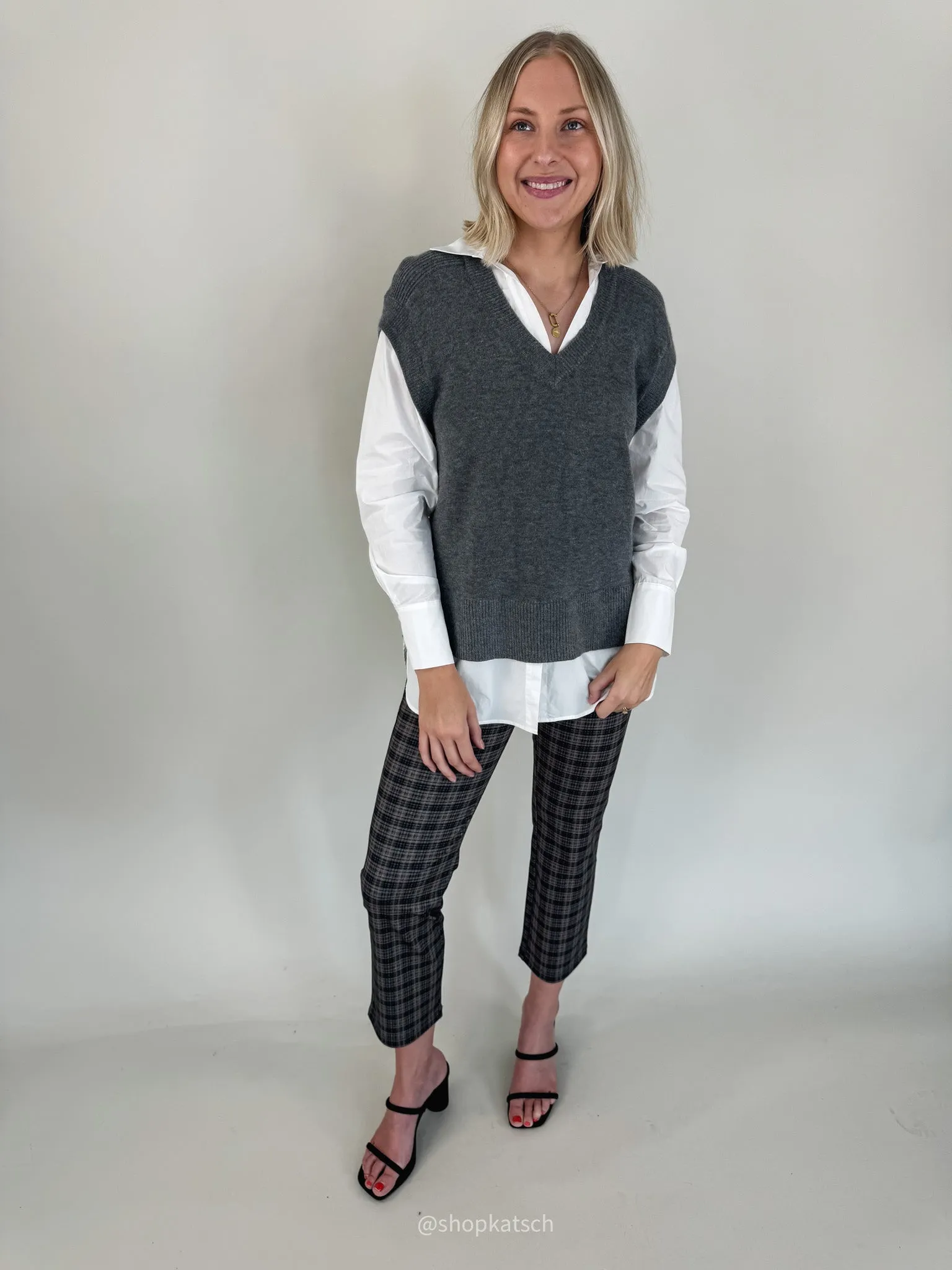 Jessi Grey Sweater Vest w/ Shirt