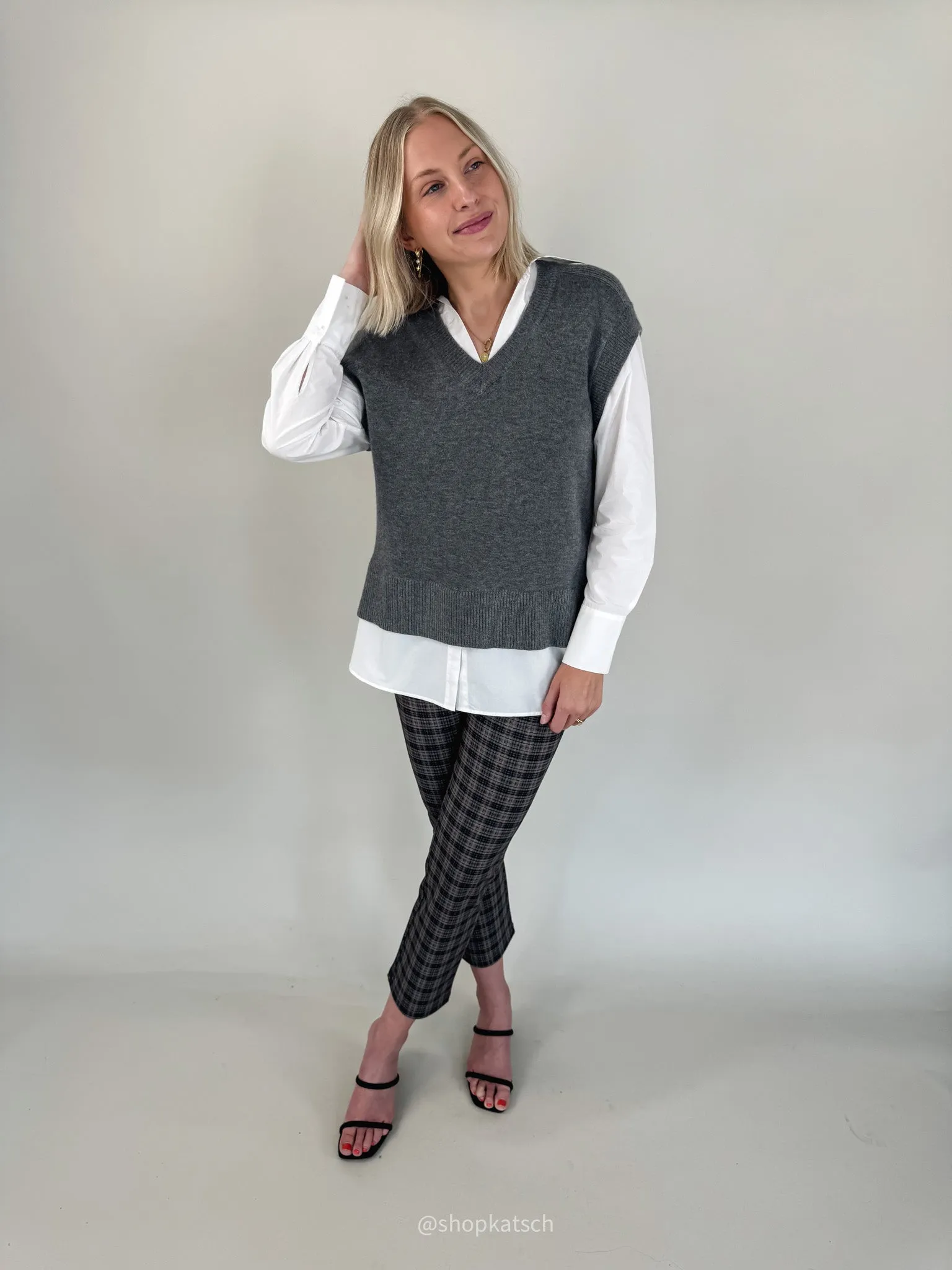 Jessi Grey Sweater Vest w/ Shirt