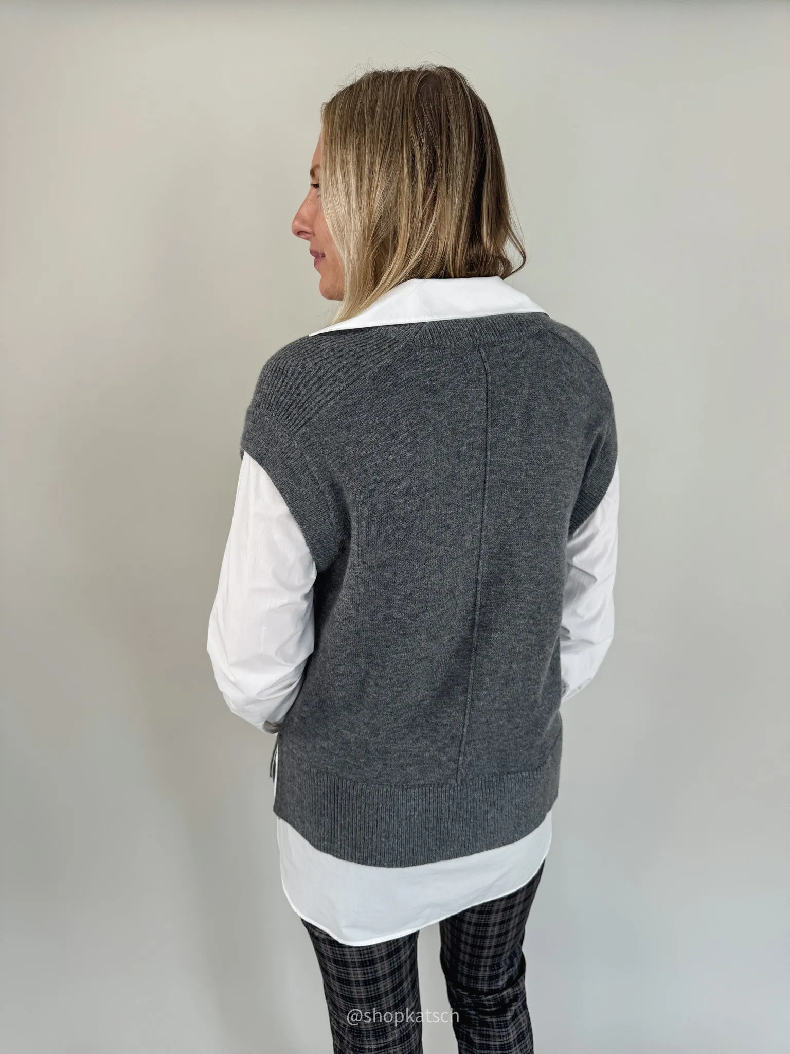 Jessi Grey Sweater Vest w/ Shirt