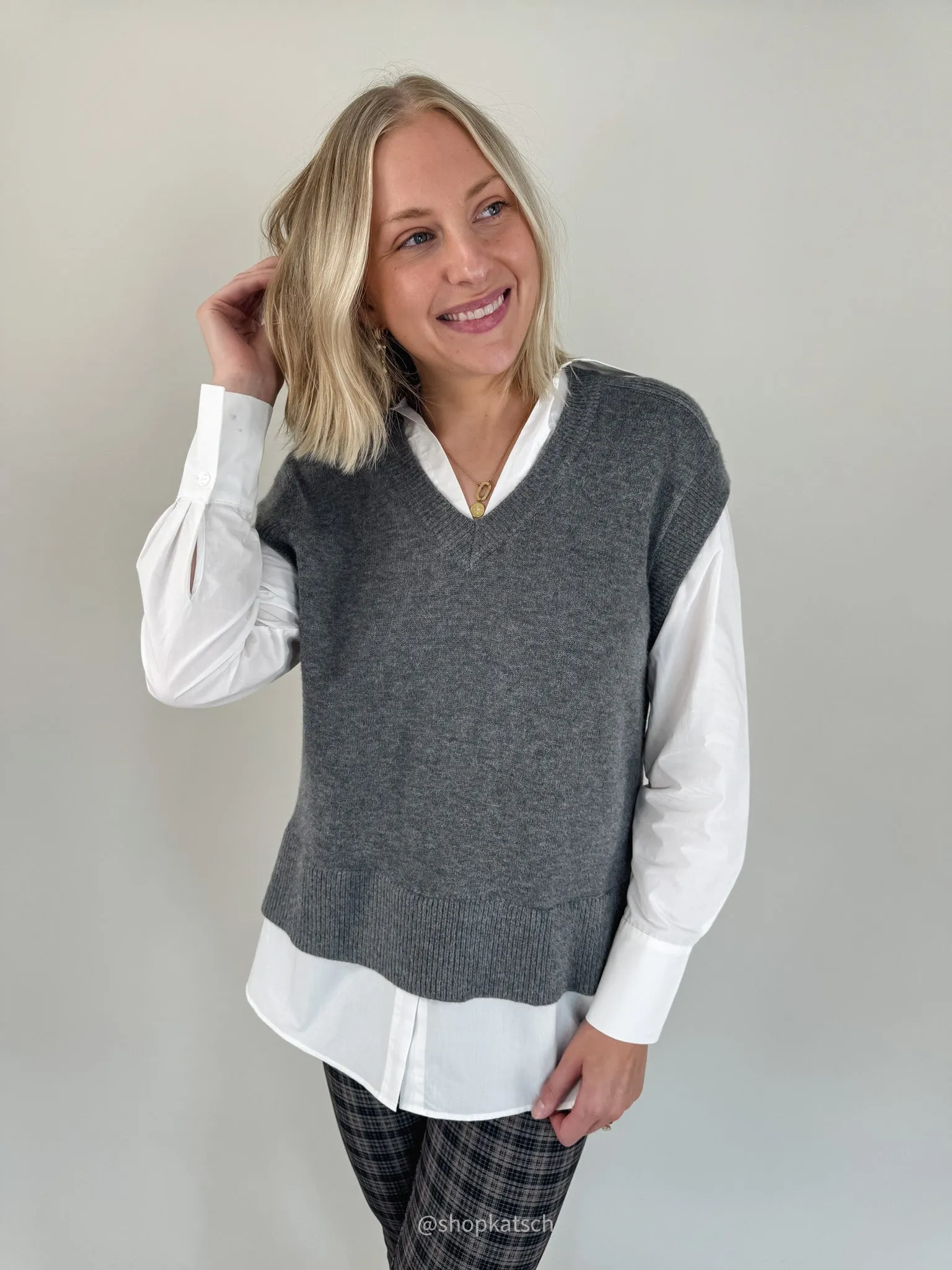 Jessi Grey Sweater Vest w/ Shirt