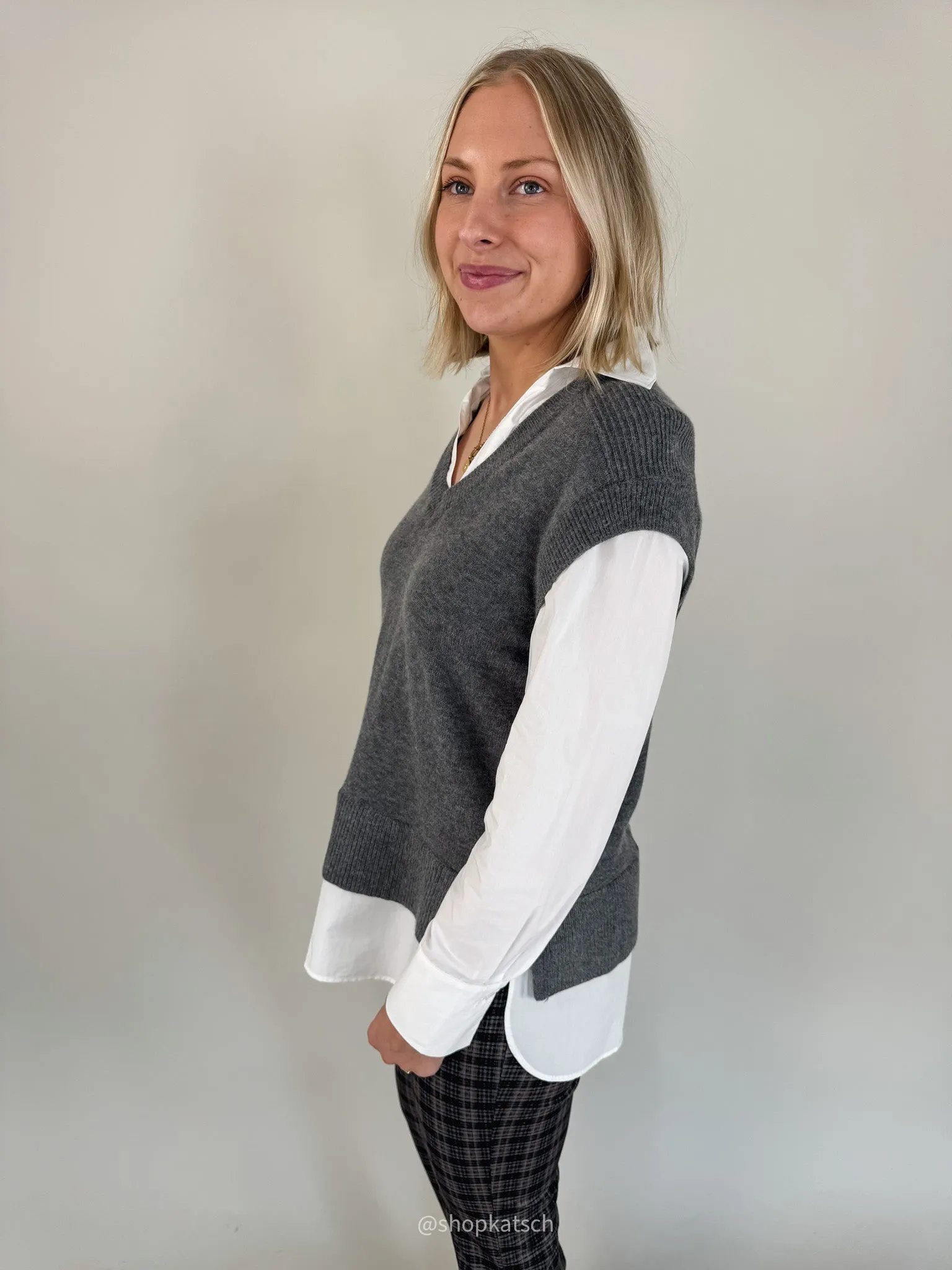 Jessi Grey Sweater Vest w/ Shirt