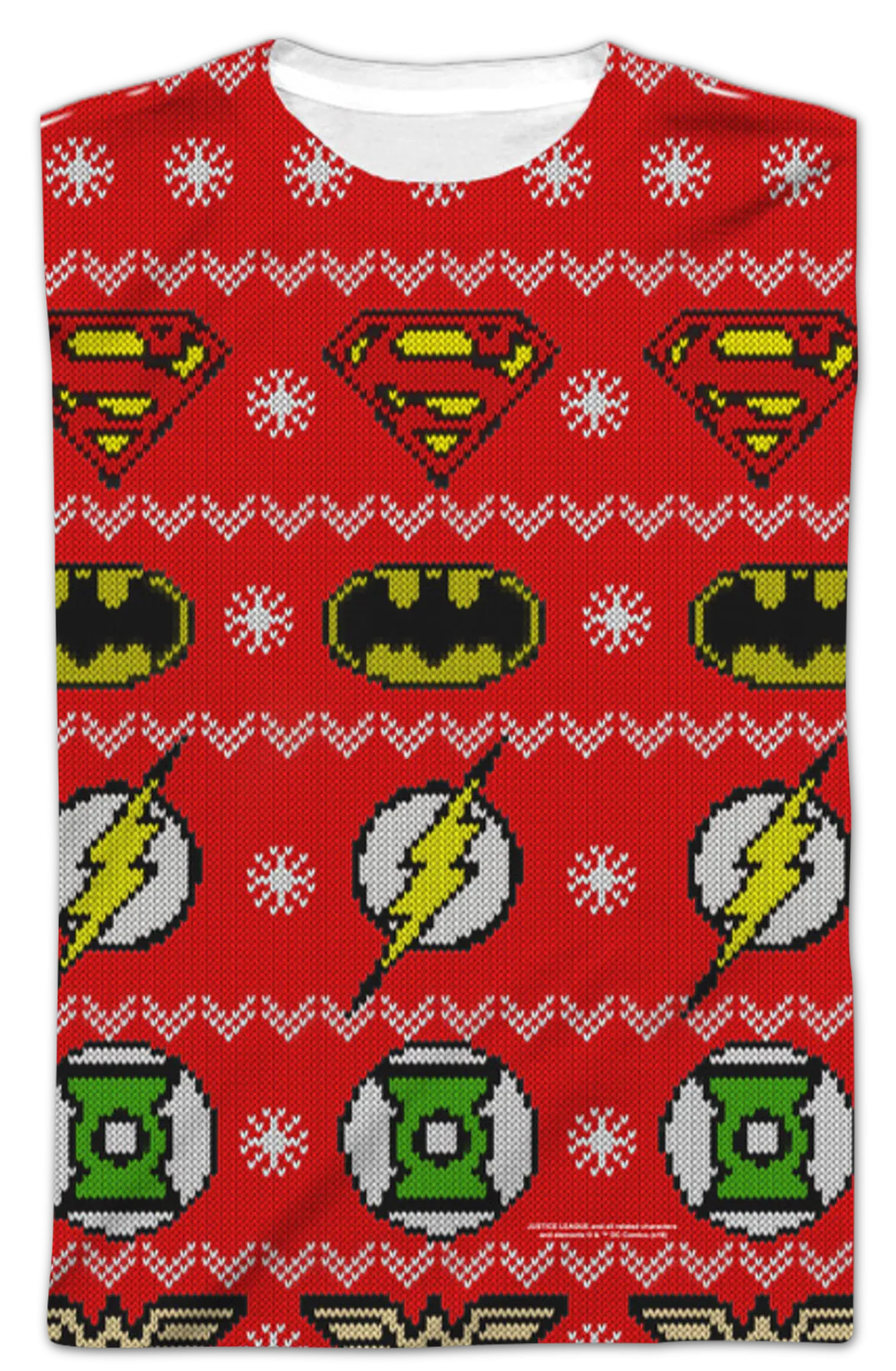 Justice League Sublimated Ugly Faux Christmas Sweater Long Sleeve Tee