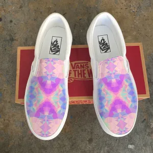 Kaleidoscope Geometric Pattern - Custom Vans White Slip On Shoes