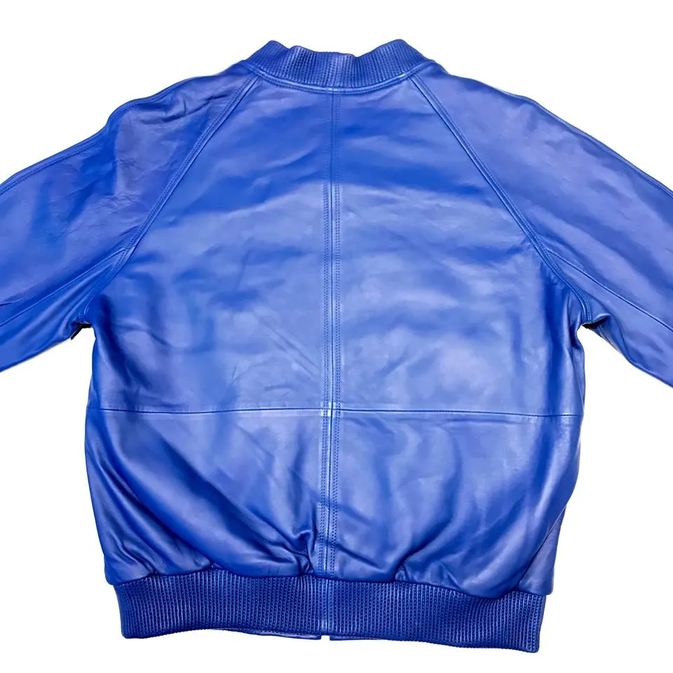 Kashani Royal Blue Naked Lambskin Bomber Jacket