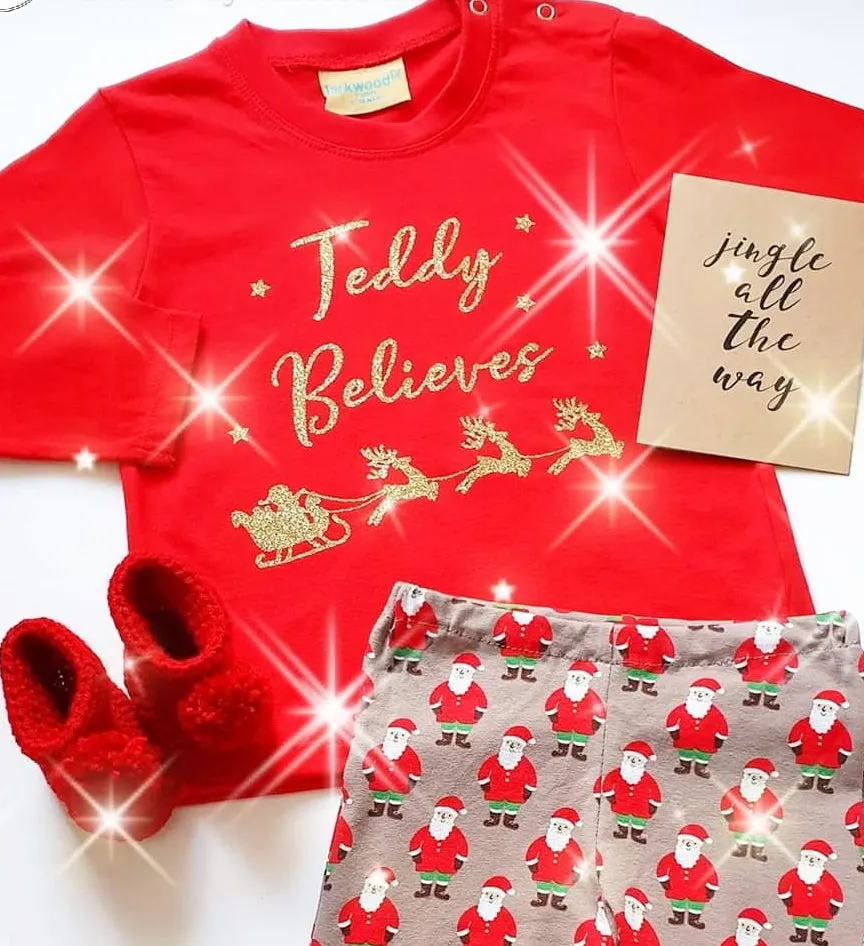 Kids Personalised 'Believes' Christmas Long Sleeve Top