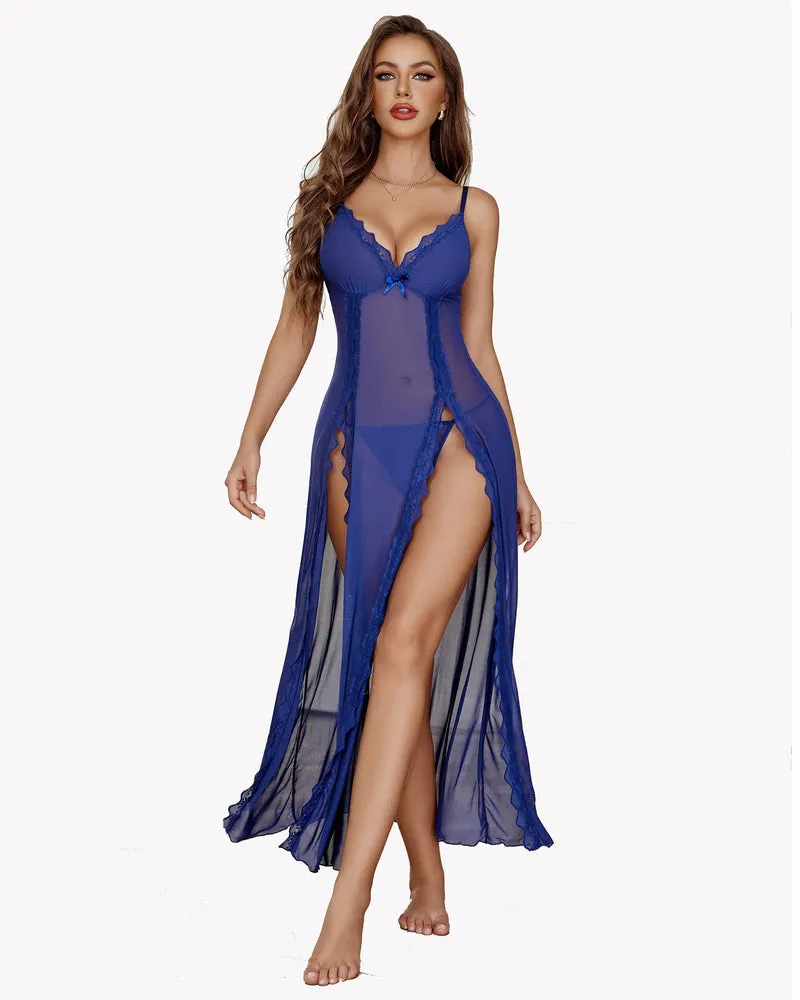 Lace Mesh Side Split Nightgown