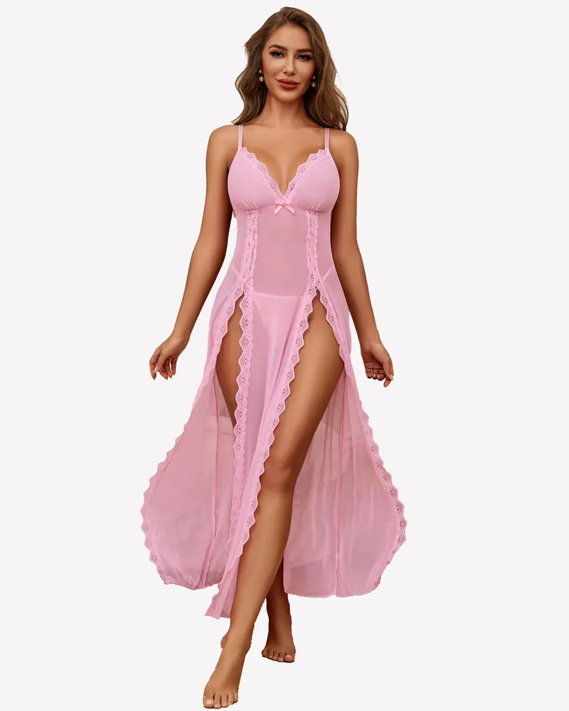 Lace Mesh Side Split Nightgown