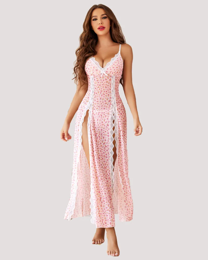 Lace Mesh Side Split Nightgown