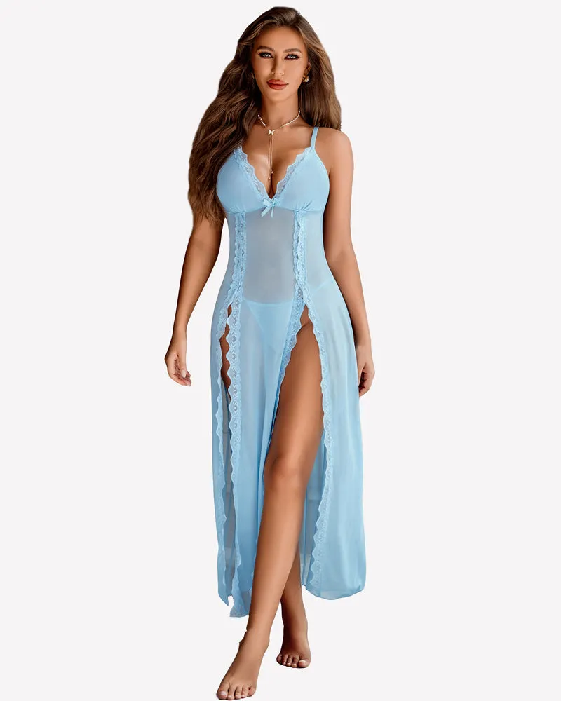 Lace Mesh Side Split Nightgown