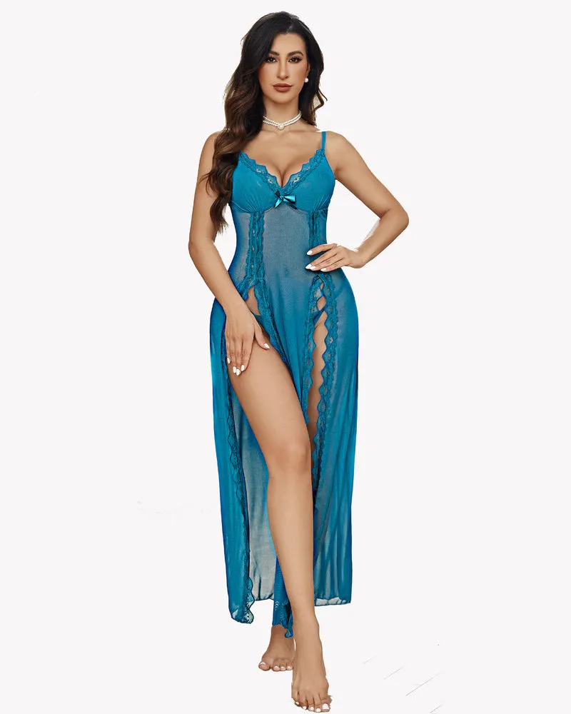 Lace Mesh Side Split Nightgown