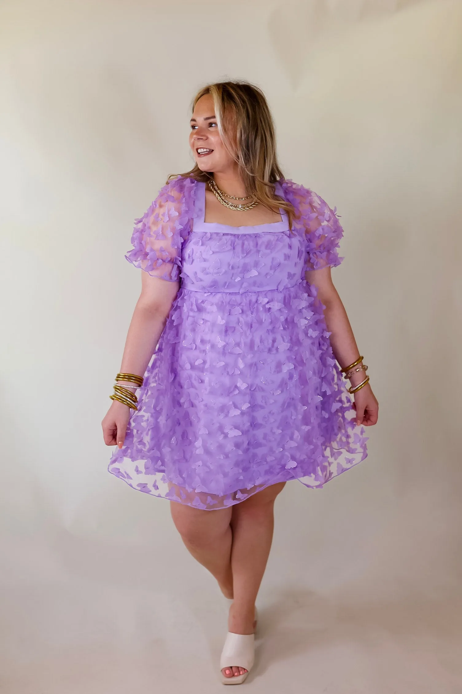 Last Chance Size Small | Sweetest Rush Butterfly Print Babydoll Dress in Lavender Purple