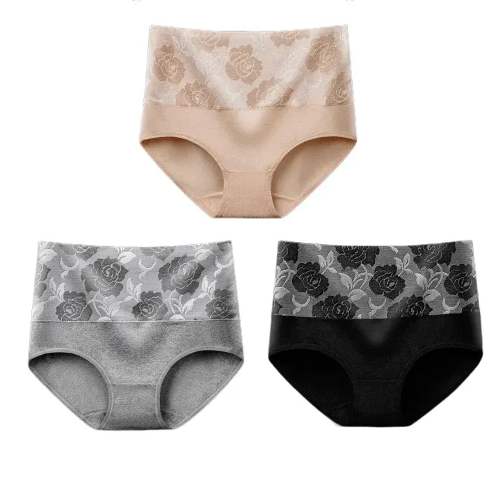 💓Last Day Promotion-SAVE 49% OFF🔥Cotton High Waist Tummy Control Leak proof Panties Rose Jacquard Ladies Panty