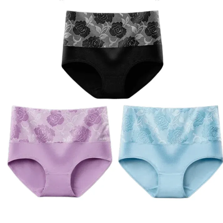 💓Last Day Promotion-SAVE 49% OFF🔥Cotton High Waist Tummy Control Leak proof Panties Rose Jacquard Ladies Panty