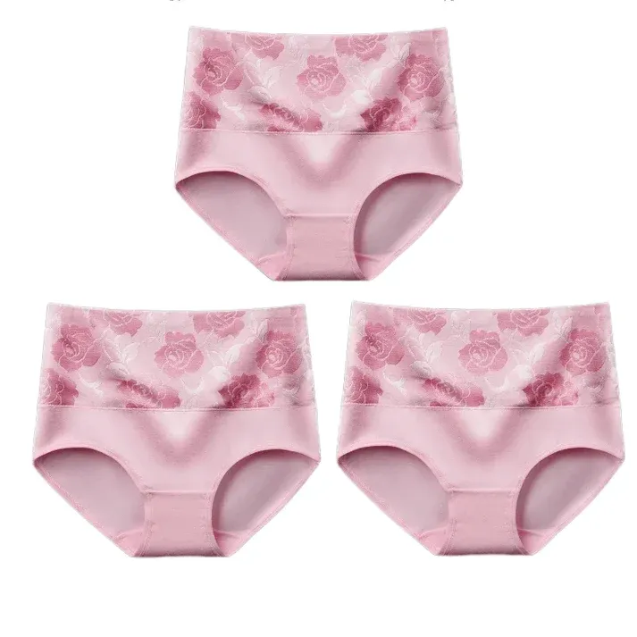 💓Last Day Promotion-SAVE 49% OFF🔥Cotton High Waist Tummy Control Leak proof Panties Rose Jacquard Ladies Panty