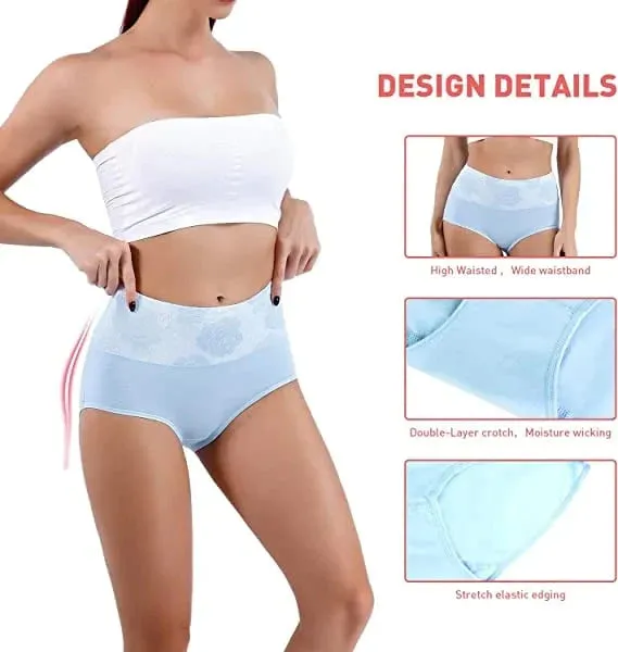 💓Last Day Promotion-SAVE 49% OFF🔥Cotton High Waist Tummy Control Leak proof Panties Rose Jacquard Ladies Panty