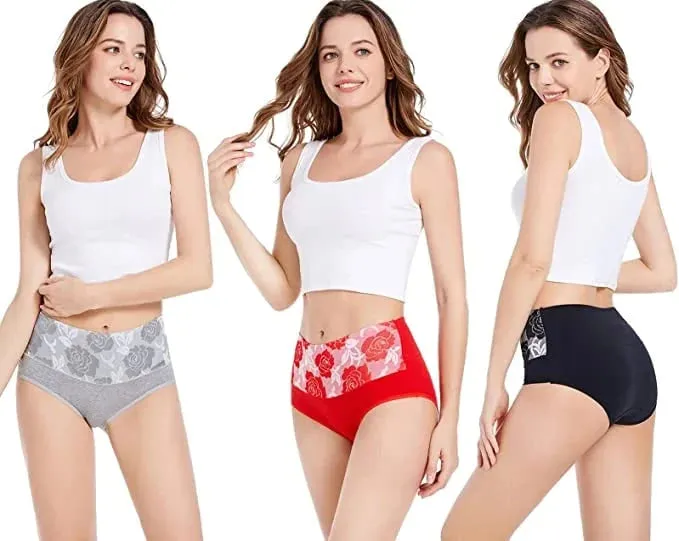 💓Last Day Promotion-SAVE 49% OFF🔥Cotton High Waist Tummy Control Leak proof Panties Rose Jacquard Ladies Panty