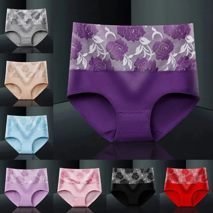 💓Last Day Promotion-SAVE 49% OFF🔥Cotton High Waist Tummy Control Leak proof Panties Rose Jacquard Ladies Panty