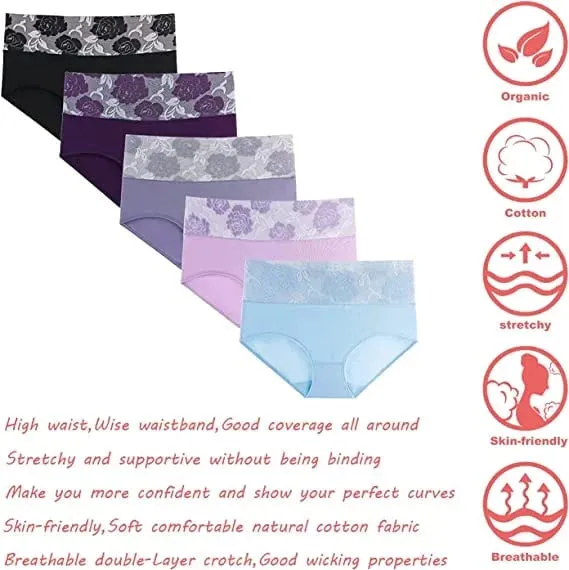 💓Last Day Promotion-SAVE 49% OFF🔥Cotton High Waist Tummy Control Leak proof Panties Rose Jacquard Ladies Panty