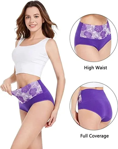 💓Last Day Promotion-SAVE 49% OFF🔥Cotton High Waist Tummy Control Leak proof Panties Rose Jacquard Ladies Panty