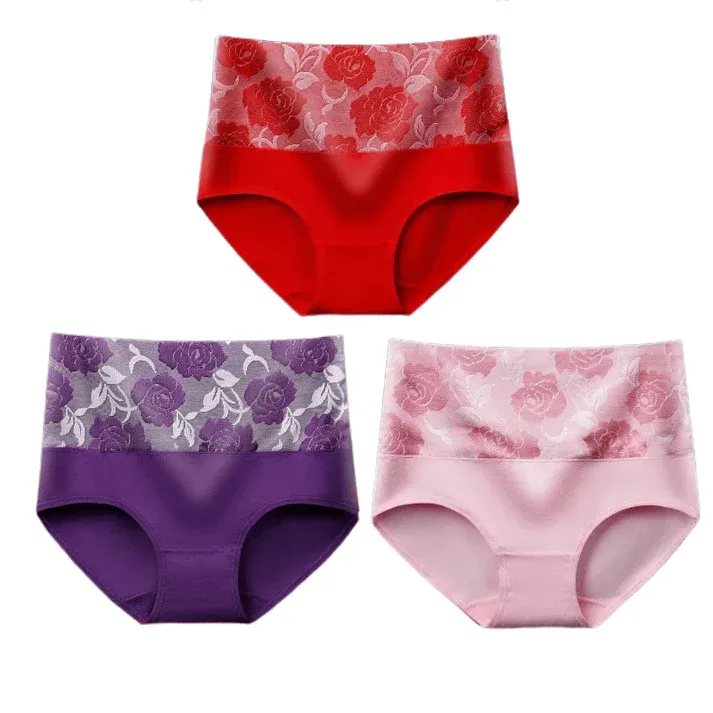 💓Last Day Promotion-SAVE 49% OFF🔥Cotton High Waist Tummy Control Leak proof Panties Rose Jacquard Ladies Panty