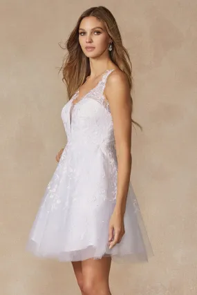 Leaf Lace Embroidered Babydoll Flitter Tulle Short Wedding Dress JT871W Sale