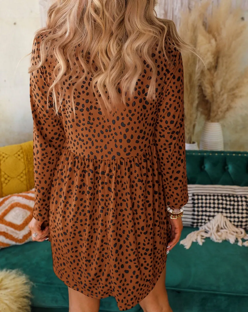 Leopard Long Sleeve Babydoll Dress