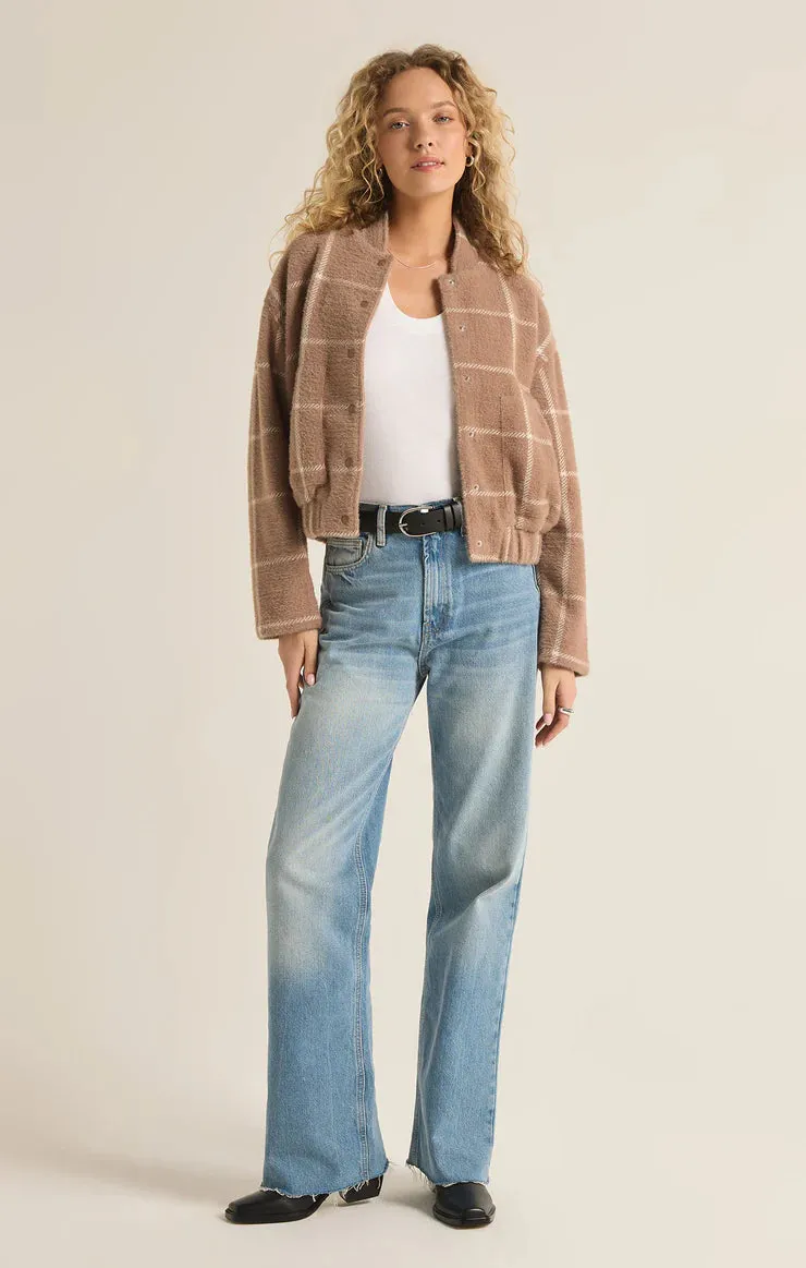 Lex Plaid Bomber Jacket - Heather Taupe