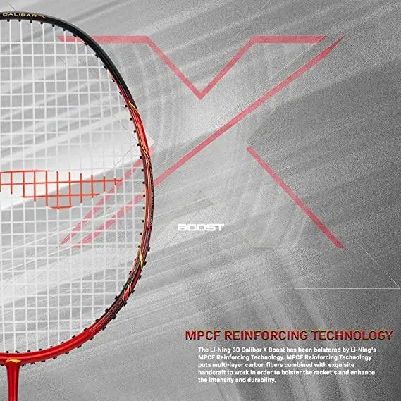 Li-Ning 3D Calibar X Boost Carbon Graphite Strung Racquet, 83 Grams, 30 Lbs String Tension and Free Full Cover | KIBI Sports