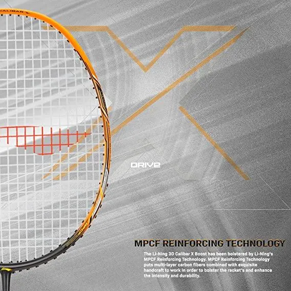 Li-Ning 3D Calibar X Boost Carbon Graphite Strung Racquet, 83 Grams, 30 Lbs String Tension and Free Full Cover | KIBI Sports