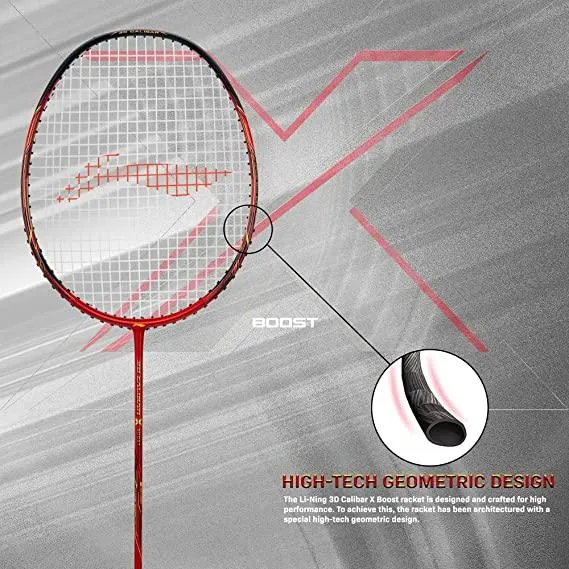 Li-Ning 3D Calibar X Boost Carbon Graphite Strung Racquet, 83 Grams, 30 Lbs String Tension and Free Full Cover | KIBI Sports