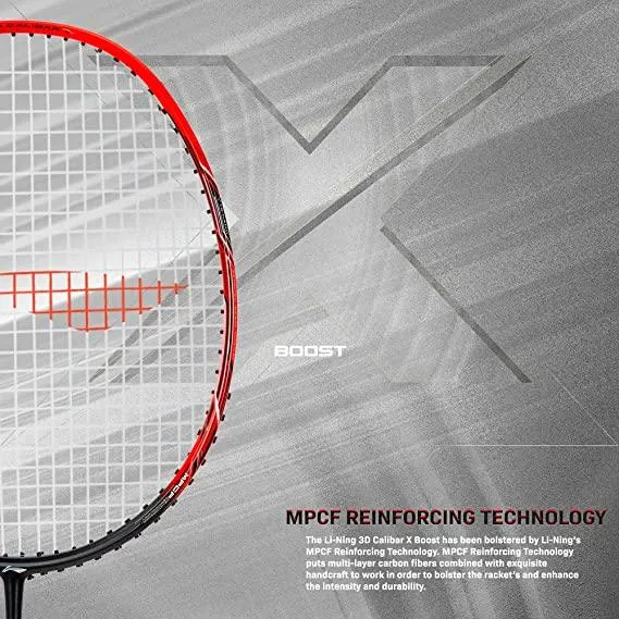 Li-Ning 3D Calibar X Boost Carbon Graphite Strung Racquet, 83 Grams, 30 Lbs String Tension and Free Full Cover | KIBI Sports