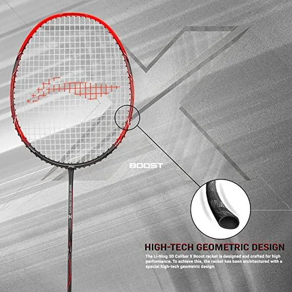 Li-Ning 3D Calibar X Boost Carbon Graphite Strung Racquet, 83 Grams, 30 Lbs String Tension and Free Full Cover | KIBI Sports