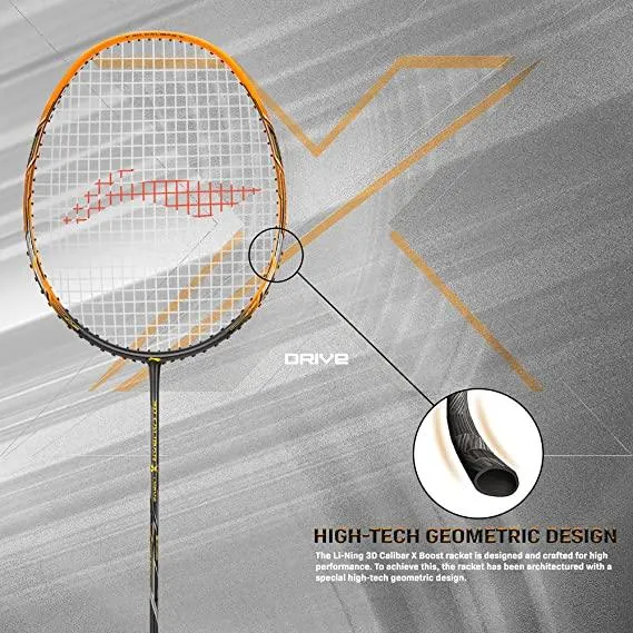 Li-Ning 3D Calibar X Boost Carbon Graphite Strung Racquet, 83 Grams, 30 Lbs String Tension and Free Full Cover | KIBI Sports