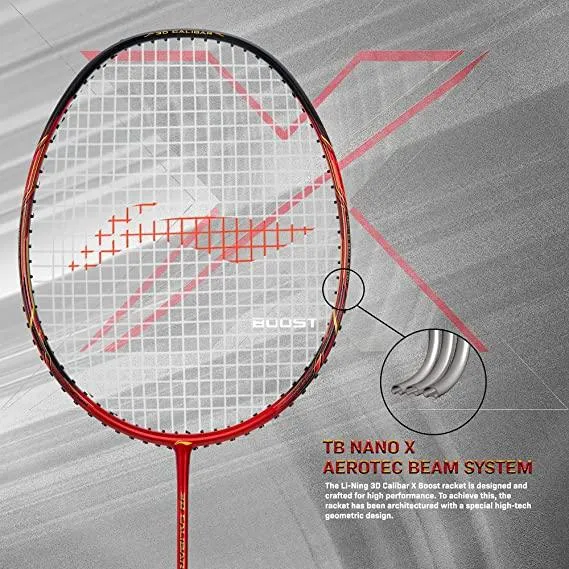 Li-Ning 3D Calibar X Boost Carbon Graphite Strung Racquet, 83 Grams, 30 Lbs String Tension and Free Full Cover | KIBI Sports