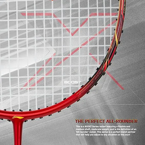 Li-Ning 3D Calibar X Boost Carbon Graphite Strung Racquet, 83 Grams, 30 Lbs String Tension and Free Full Cover | KIBI Sports