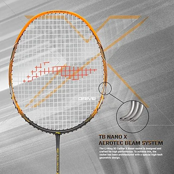 Li-Ning 3D Calibar X Boost Carbon Graphite Strung Racquet, 83 Grams, 30 Lbs String Tension and Free Full Cover | KIBI Sports