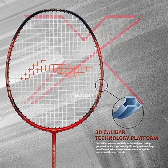 Li-Ning 3D Calibar X Boost Carbon Graphite Strung Racquet, 83 Grams, 30 Lbs String Tension and Free Full Cover | KIBI Sports