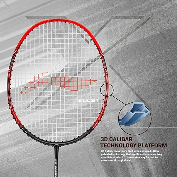 Li-Ning 3D Calibar X Boost Carbon Graphite Strung Racquet, 83 Grams, 30 Lbs String Tension and Free Full Cover | KIBI Sports