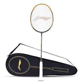 Li-Ning 3D Calibar X Drive Carbon Graphite Strung Badminton Racquet, 82 Grams, 30 Lbs String Tension and Free Full cover(Dark Grey/Gold) | KIBI Sports