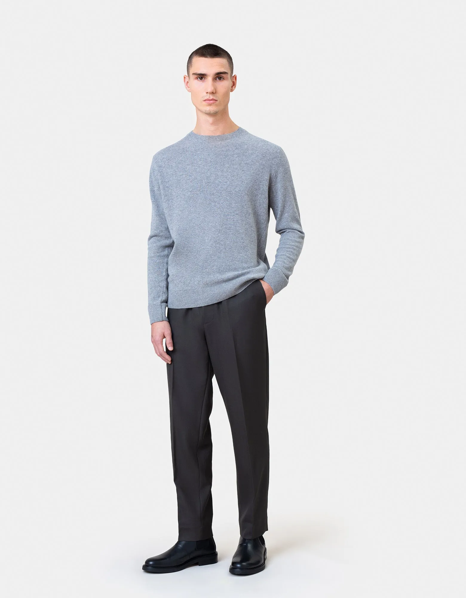 Light Merino Wool Crew - Deep Black