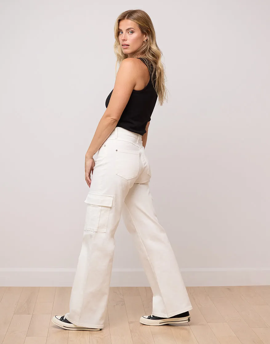 LILY WIDE LEG JEANS / PEARL WHITE CARGO