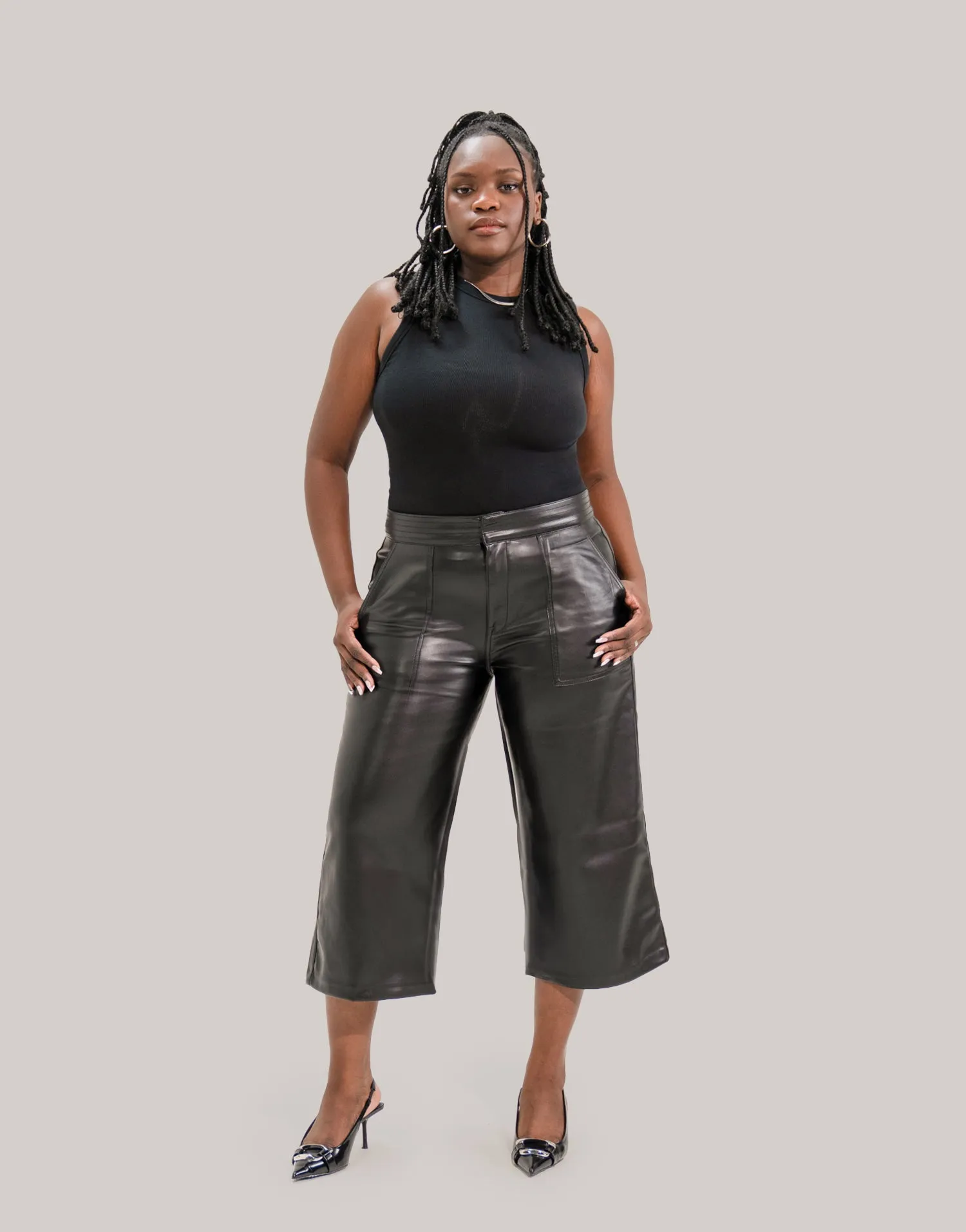 LILY WIDE LEG VEGAN LEATHER PANT / BLACK